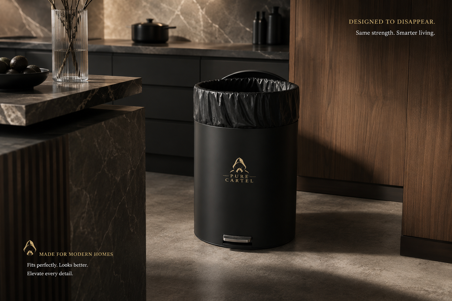 A matte black liner blending into a modern kitchen